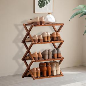 Bamboo Shoe Rack,Free Standing Shoe Rack for Closet,Portable Folding Shoe Storage Rack, Space Saving,Shoe Shelf for Bedroom Entryway Hallway Closet Living Room (Primary-3 Tier), One Size
