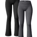 OQQ Women's 1 Piece Flared Pants Ribbed Fold Over Kick Ruched Stretch High Waist Casual Darkgrey Size M