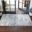 Washable 2x5 Abstract Hallway Runners: Indoor Water Resistant Kitchen Sink Rug Soft Living Room Bedroom Carpet Thin Low Pile Non Slip Floor Mat for Bathroom Entrance Laundry Room(2X5,Blue/Ivory)