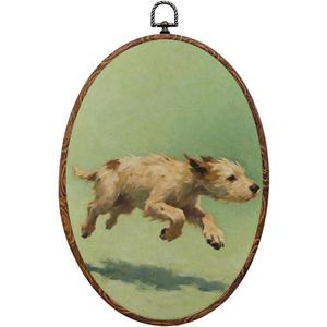 Vintage Dog Oval Framed Wall Art, Dog Lover Gifts Canvas Art Wall DecorCute Cottage Hanging Decor Painting Artwork for Home Bedroom Bathroom Hallway Living Room Office Decorations 8.3x12inch