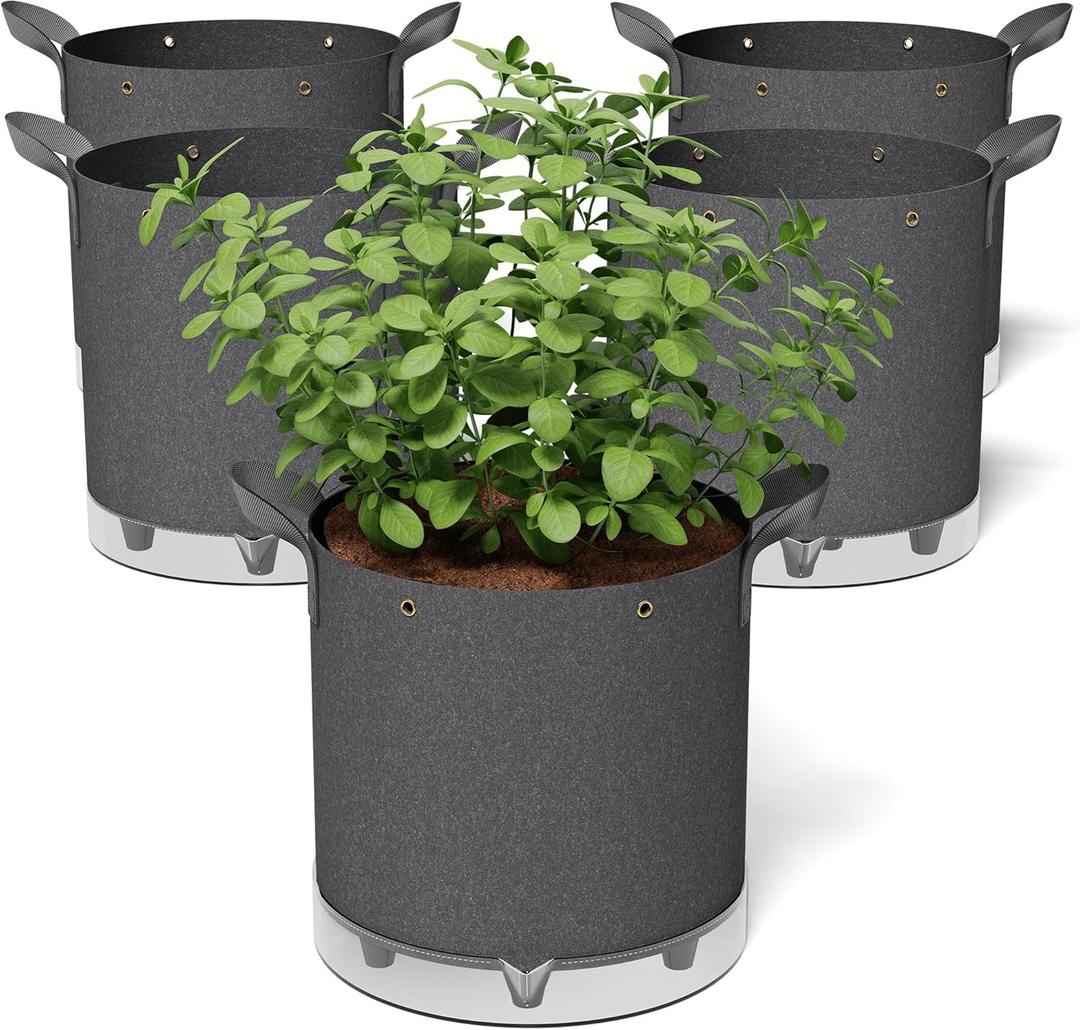 Patigrow Self-Watering Grow Bags, 5-Pack 5 Gallon 420G Thick Nonwoven Fabric Pots with Reinforced Handles and Multi-Purpose Rings, for Low Stress Plant Training Fruits, Vegetables,and Flowers
