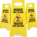 XPCARE 24 Inches Caution Wet Floor Sign, 3PCAK Yellow Bilingual Double-Sided Safety Warning Signs,A Frame Safety Wet Floor Signs Commercial