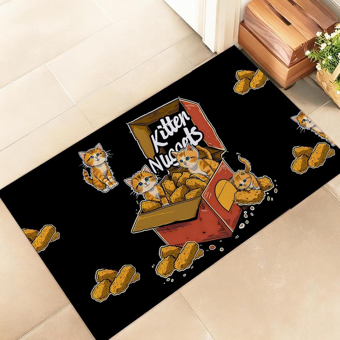 Kitten Nuggets Indoor Door Mat, Stylish 17x29.5in Non-Woven Fabric Floor Doormat with Funny Cartoon Cat in Box,Animal Lover Doormats, for Porch Insider,Bedroom,Living Room, Decor Rug Gifts