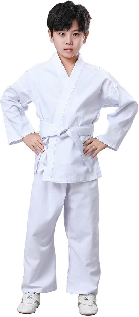 Karate Gi for Kids & Adults Lightweight Students Karate Uniform Sets with Belt for Martial Arts trainning (0, White)
