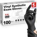 Schneider Vinyl Synthetic Exam Gloves, 4 Mil, Latex Free Disposable Gloves for Medical, Cooking, Cleaning, and Food Prep (03 Black(large 100))