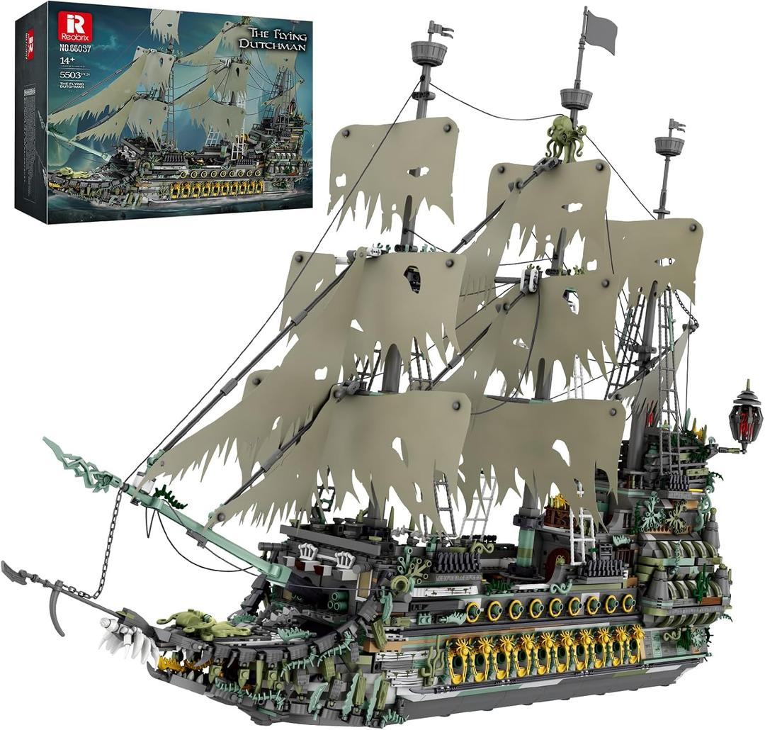Reobrix Pirate Ship Building Sets, MOC Flying Dutchman Model Toy Boat,Green Ghost Ship Building Blocks Sets 66037,Toy Sets for Adults,Halloween Home Decor Birthday Gifts for Kids 14+(5503 PCS, 11.38 x 5.12 x 4.25 inches