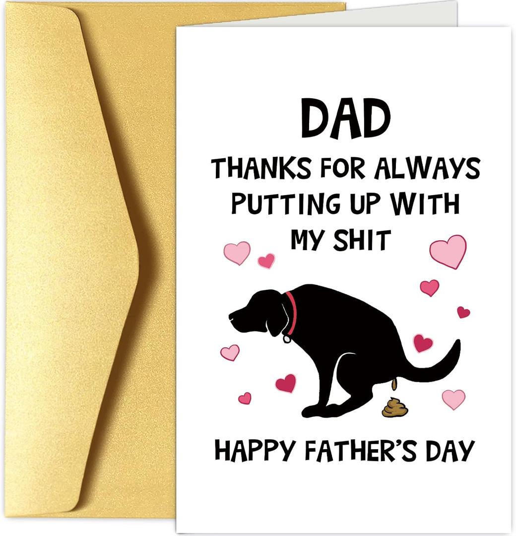 4 x Chenive Funny Father's Day Card from Dog, Happy Father's Day Card for Dog Dad, First Fathers Day Greeting Card, Thanks for Always Putting Up With My Shit Card
