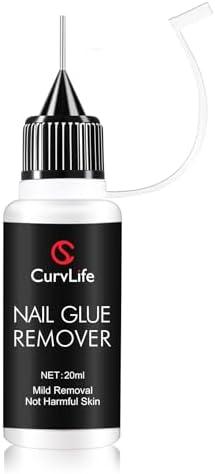 Curvlife 20ml Pinpoint Nail Glue Remover for Press on, Multi-Functional Remover for Nails Tips, Gentle Glue Remover for Gel x Nails, Non-Acetone Nail Polish Remover, 1 Pack