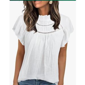 Blouses for Women Summer Tops 2025 Trendy Ruffle Sleeves Mock Neck T Shirts Pleated Front Loose Fit Work Blouse M