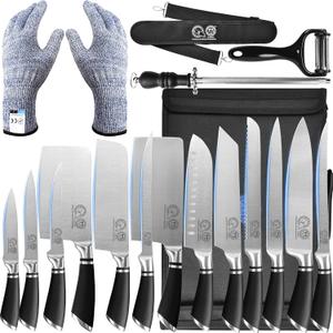 XYJ Knives Authentic Since 1986,Chef Knife Professional Set with Bag,Cleaver Butcher Knife for Meat Cutting Bag, 15 in 1
