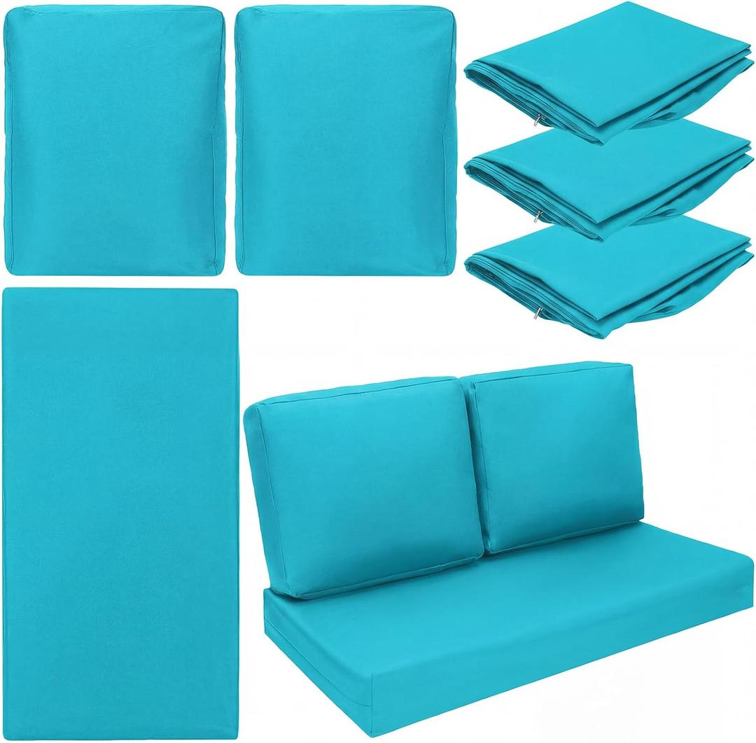 Wenqik 3 Pcs Waterproof Cushion Covers(Not Includes Cushion)48'' x 24'' Outdoor Patio Furniture Seat Covers Fade Resistant Replacement Slipcover with Zipper for Outside Couch Swing Sofa (Peacock Blue)
