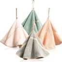 R HORSE 4Pcs Hanging Hand Towels with Loop Absorbent Coral Fleece Bathroom Hand Towels Soft Thick Dish Cloth Dry Towels for Kitchen Bathroom (4 Colors)