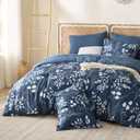 Bedsure Queen Comforter Set - 7 Pieces Floral Navy Soft Bedding Sets, Queen Bed in a Bag with Botanical Flowers Comforter, Sheets, Pillowcases & Shams