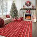 Christmas Red Green White Plaid Rug 8x10 ft, Extra Large Cotton Hand-Woven Buffalo Check Area Rug for Living Room, Bedroom, Patio, Christmas Holiday Farmhouse Decor, Washable Outdoor Indoor Carpet