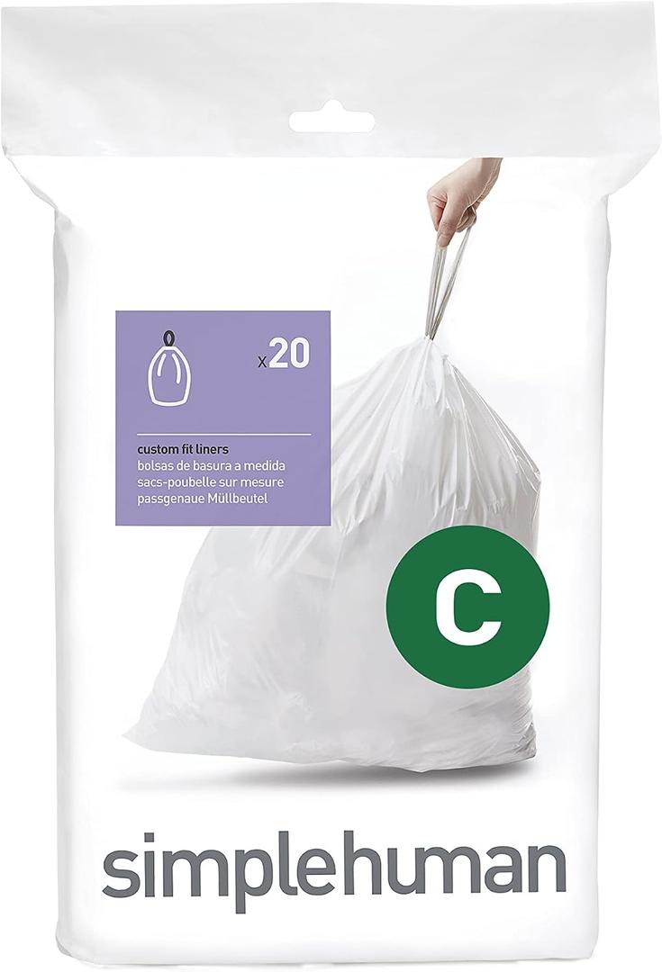simplehuman Trash Can Liner C, 10-12 Liters/2.6-3.2 Gallons, 20-Count Bags (Pack of 3)