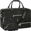 Weekender Bag for Women, Travel Duffel Bag Carry On Overnight Bag with Shoe Compartment Large Nylon Travel Weekend Tote Bag (6-Black)