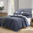 HORIMOTE HOME 100% Cotton Quilt Queen Size, Steel Blue Soft Lightweight Cotton Bedspread 3 Pieces Scalloped Edge Geometric Stitching Quilt Bedding Set with 2 Shams for All Season, 90 x 96 inches