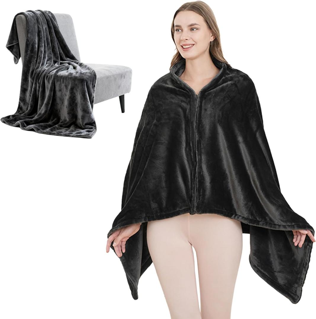 SNZ Wearable Blanket for Womens and Mens, Comfy Flannel Poncho, Snuggie Warm Shawl Wraps for Women, Birthday Gift Ideas