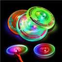4 Pack 3 in 1 LED Flying Disc+Spinning Tops+Fingertip Juggling-Multifunctional Flying disc for Kids & Adults All Ages-for Outdoors & Families Party Camping(Orange+Green+Blue)