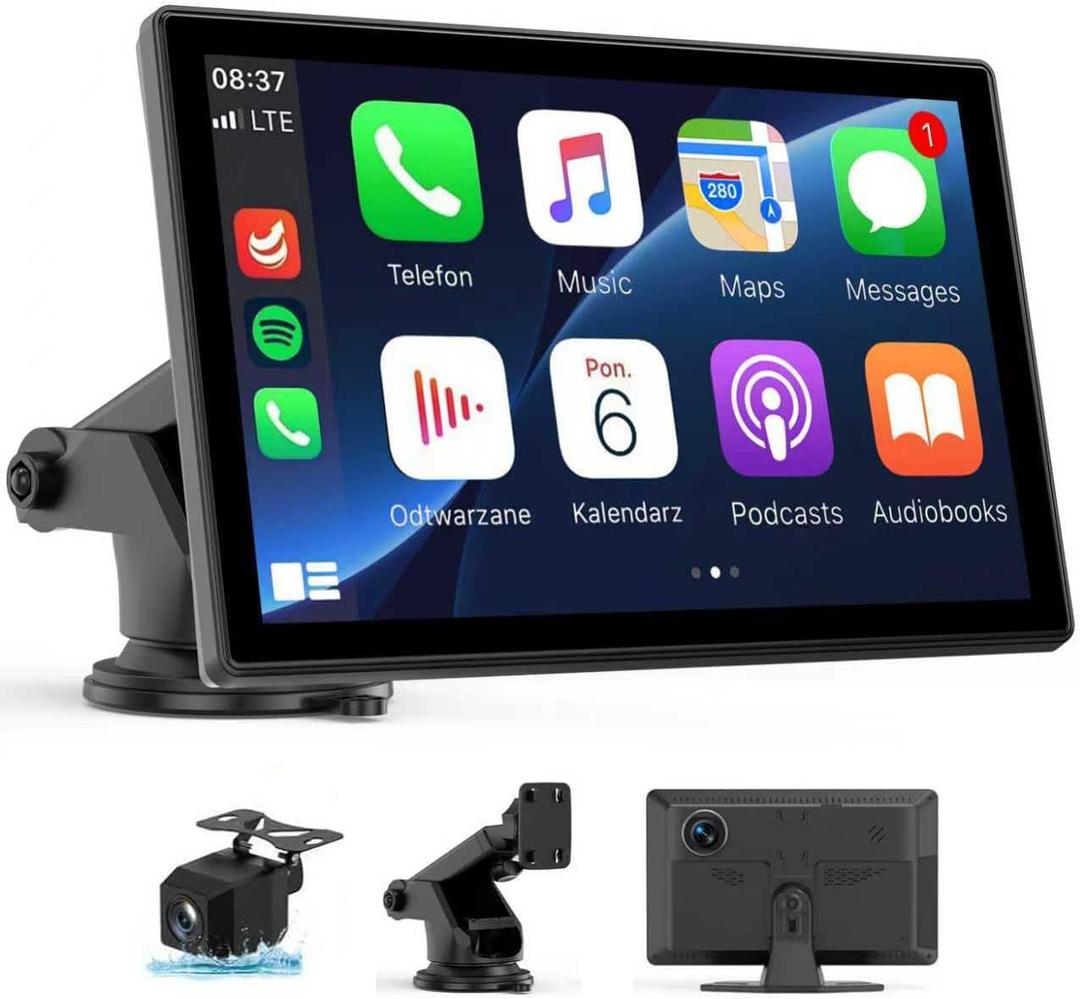 Portable 9 Wireless CarPlay Screen for Car Apple CarPlay & Android Auto Car Touchscreen with GPS Navigation, Bluetooth, Mirror Link & Voice Control Plug & Play Upgrade for All Vehicles
