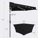 FLAME&SHADE 9 FT Solar Half Patio Umbrella with 25 LED Lights, Half Outdoor Umbrella with Button Tilt, Half Round Table Umbrella For Deck, Backyard, Balconies, Decks, Rvs, UV Protection (Black)