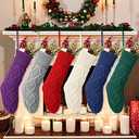 EBOOT 18 Inch Knitted Christmas Stockings Bulk Large Cable Knit Christmas Stockings Farmhouse Xmas Decorations Hanging Wall Fireplace Party Supplies(6 Pcs,White/Green/Red/Blue/Gray/Purple)