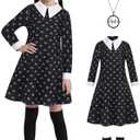 Oumbivil Girls Halloween Costumes Kids Black Dress with Socks Necklace Hairpin for Birthday Outfits, Size 140 ( 9-10 Years) 