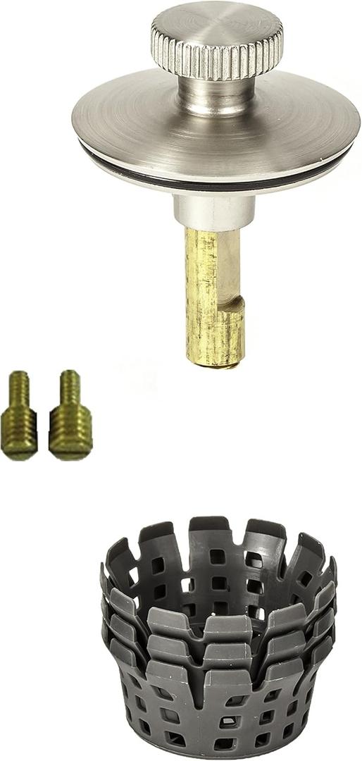 PF WaterWorks PF0951-BN Universal Lift n Turn, (Twist Close) Bath Tub/Bathtub Drain Stopper Includes 3/8" and 5/16" Fittings (With Hair Catcher)