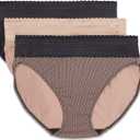Warner's Women's Blissful Benefits Dig-Free Comfort Waistband with Lace Microfiber Hi-Cut 3-Pack 5109w (Large, Black/Toasted Almond/Lace Dot)
