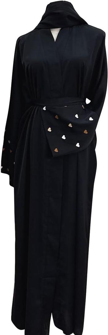 Abayas for Women Muslim Islamic Dubai Cardigan Open Front Chiffon Dress Long Sleeve Maxi Abaya Long Kaftan Robe (Large, Black)