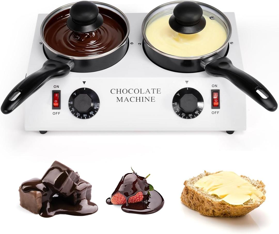 Dyna-Living Chocolate Melting Pot Dual Chocolate Tempering Machine for Melting Chocolate, 80W Chocolate Melting Machine Electric Chocolate Melter Pot for Home, Chocolate Fondue Pot for Chocolate Melt (Double)