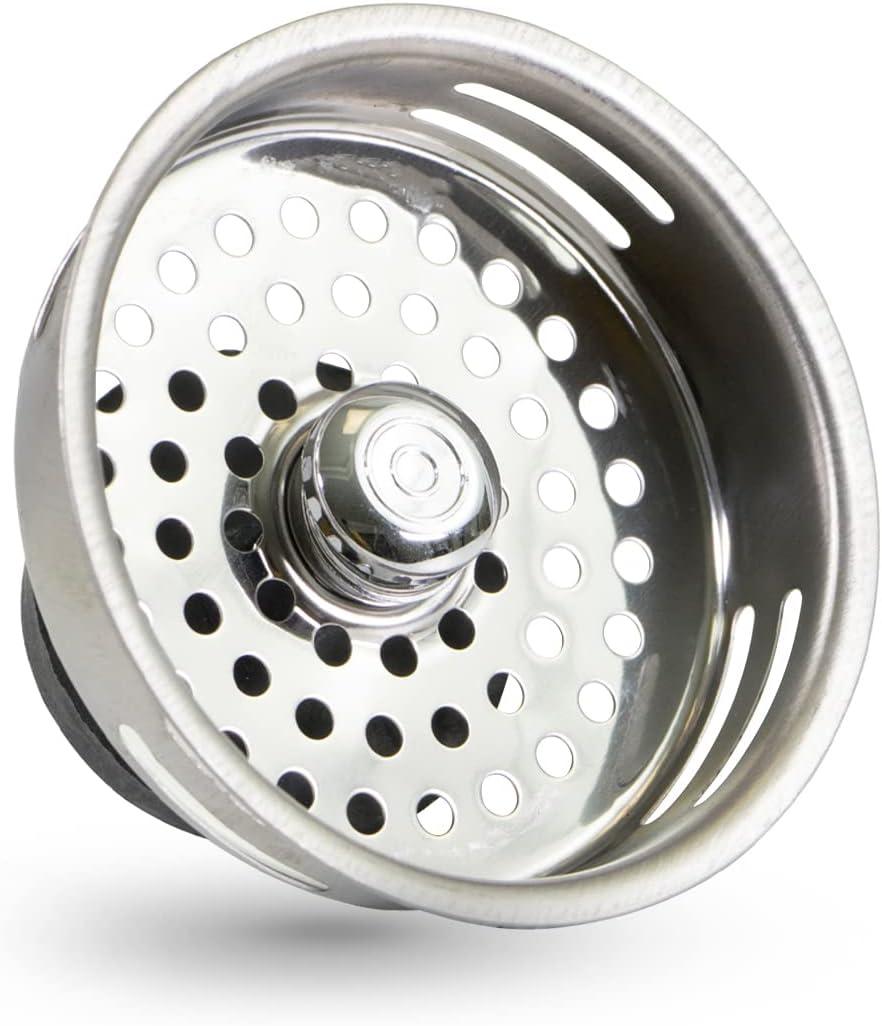 9843 Stainless Steel Kitchen Sink Strainer Basket-Replacement for Standard Drains (3-1/2 Inch) - Universal Style Rubber Stopper