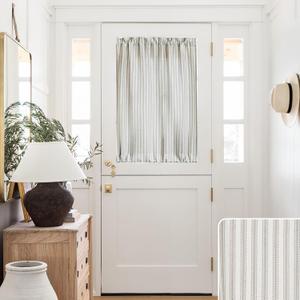 Door Curtains for Front Door Glass Window,Striped Sheer Linen 40 Inch Short Curtains for Small Windows,Farmhouse Ticking Stripe Print Privacy Curtains 25x40 in Length,Taupe