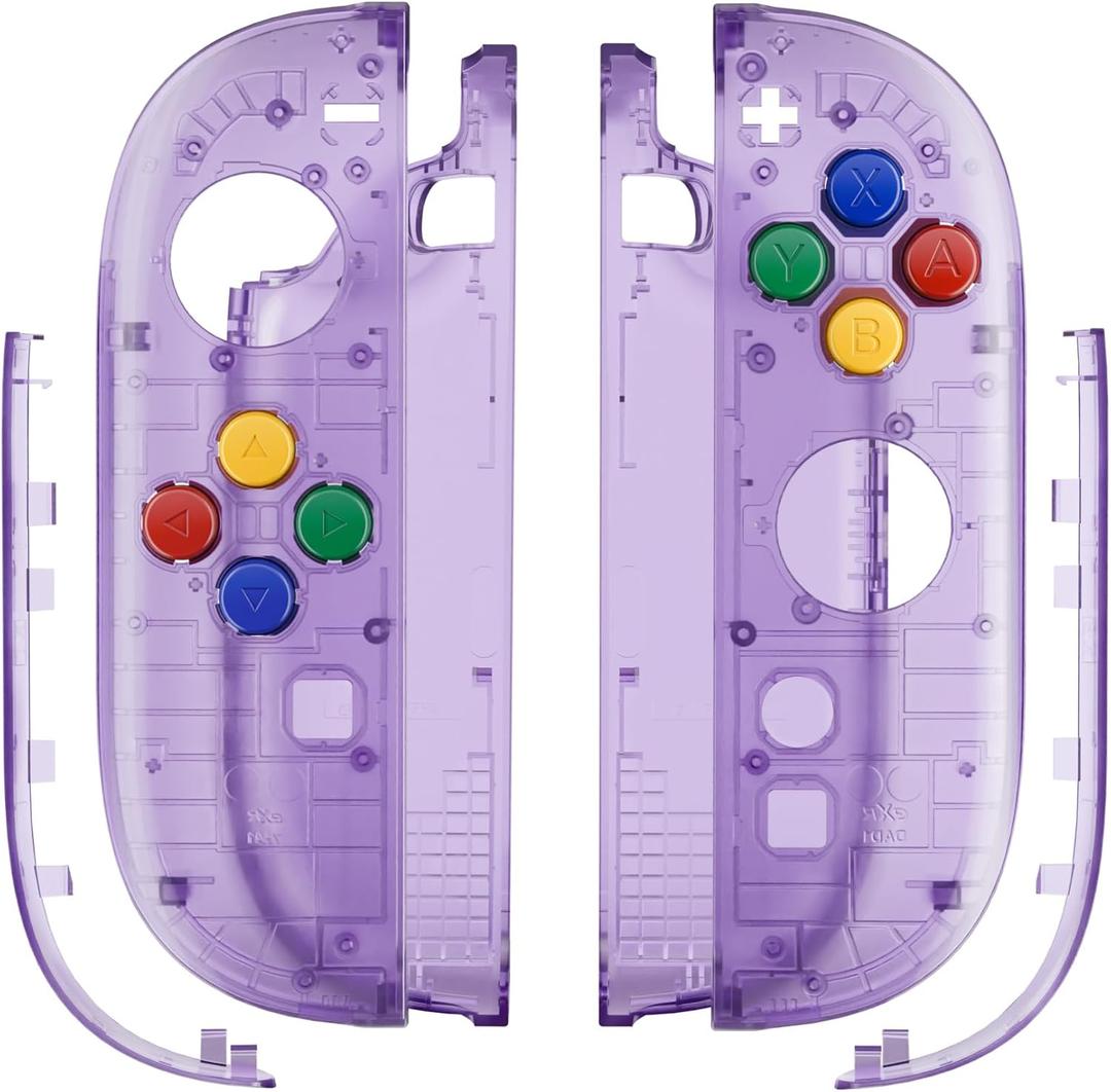 eXtremeRate DIY Replacement Shell Buttons for Joycon 2, Housing Faceplate Case + Decorative Strips + ABXY Direction Keys + Tool for Nintendo Switch 2 Controller - Essence Version - Clear Atomic Purple