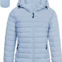 LZACTOIN-X Women Lightweight Rain-Resistant Puffer Coat with Hood Thicken Thermal Bubble Insulated Jacket Womens  Blue Medium