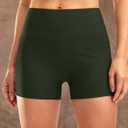 Pudolla Womens Swim Shorts High Waisted Bathing Bottom Shorts Tummy Control Board Swimsuit with Pockets (Medium, Olive Green)