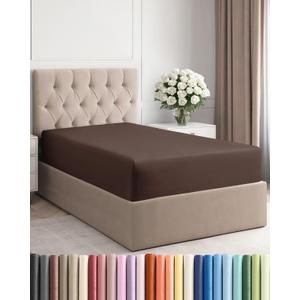 Twin XL Fitted Bed Sheet - Bottom Single Fitted Sheet Only - Ultra-Soft Hotel Luxury Bedding w/ 8-16 Inch Deep Pockets - Breathable, Cooling & Wrinkle Free - Easy-Fit, Fade & Shrink Resistant - Brown