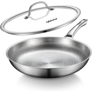 VEDNHOL Titanium Pan, 12 Inch Pure Titanium Hammered Pro frying pan with Lid, NonToxic Skillet for Cooking, PFAS/PFOA/PTFE Free Cookware, Dishwasher&Oven Safe, Kitchen Induction Compatible