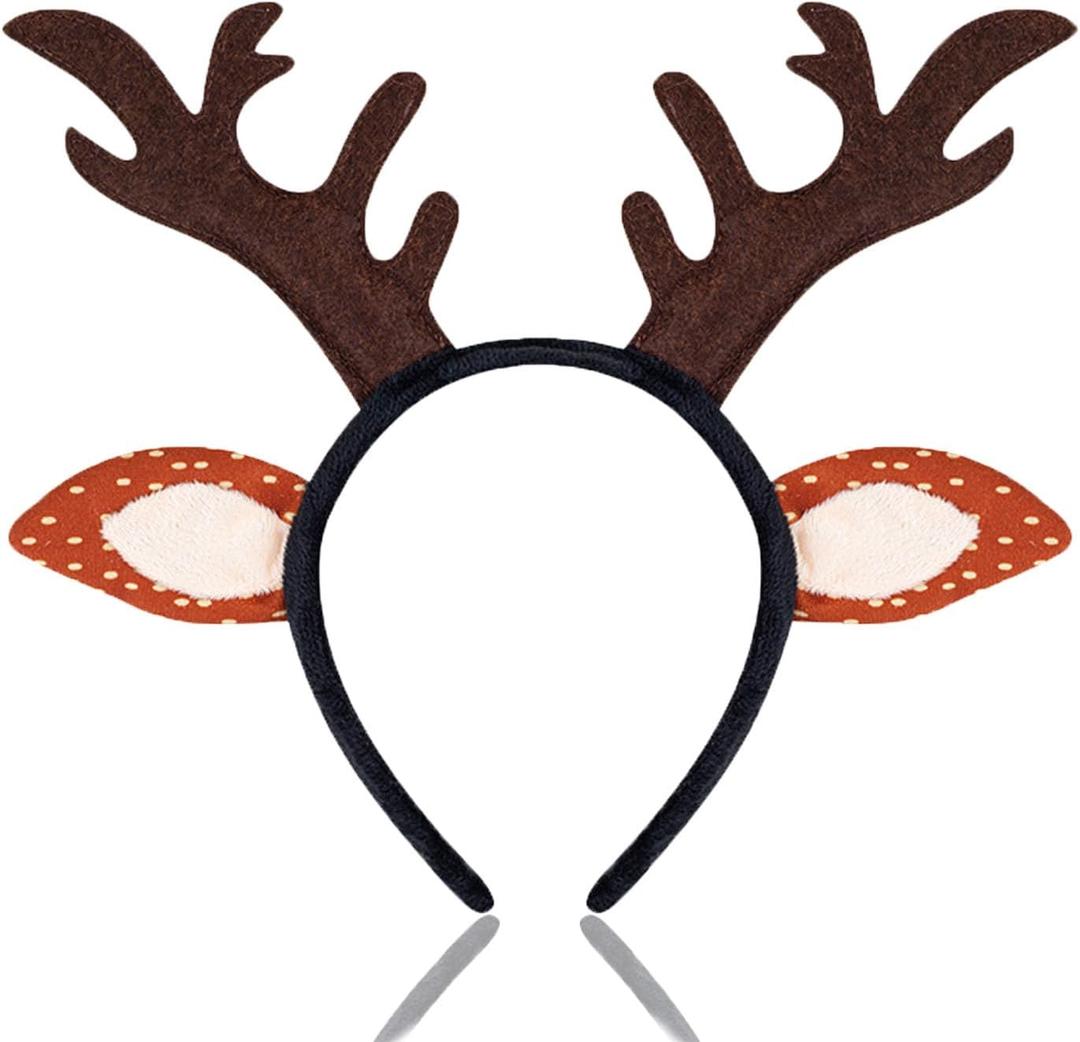 2 x Christmas Reindeer Antlers Headband, Fluffy Deer Reindeer Antlers Hair Accessories for Women, Christmas Cosplay Costume Party
