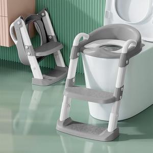Potty Training Toilet Seat for Boys Girls, Toddler Toilet Seat with Step Stool Ladder, Foldable Toddler Potty Seat for Toilet with Non-Slip Design, Adjustable Height