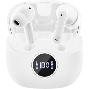 Adaptive Hybrid Active Noise Canceling 2026 Wireless Earbuds, 6 Mics ENC Clear Call Ear Buds, Hi-Res Audio Deep Bass Bluetooth 5.4 Headphones, 40H Playtime, LED, for Sports Running Gym Workout, White