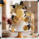 Sureio 48 Pcs Graduation Cake Toppers Class of 2026 Congrats Grad Cake Decor Graduation Cap Diploma Artificial Flower Card Ball Palm Leaves Firework Stick Kit for Theme Party Supplies(Black, Gold)