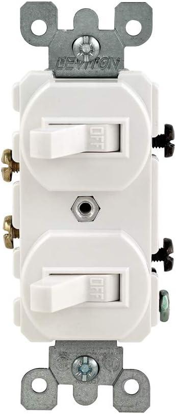Leviton 15 Amp, 120/277 Volt, Duplex Style Single-Pole/Single-Pole AC Combination Switch, Grounding, 5224-2W, White