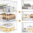 3-Tier Stackable Closet Organizers and Storage, Clothes Shelf Organizer, Foldable Wire Basket Bins, Sweater Storage for Closet and Pantry,11.8" D x 15.7" W, White