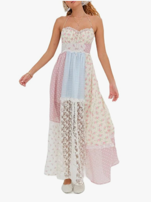 Argeousgor Women 2024 Bohemian Maxi Dress Sleeveless Embroidered Flowy Smocked Long Dress Summer Beach Sundresses.  S