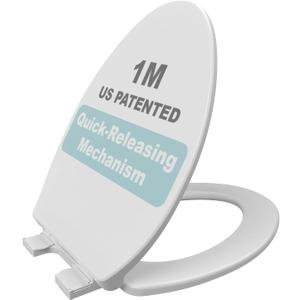 1M Family Toilet Seat, Patented Slow Close & Quick Releasing Technology, Anti-Wiggling, Easy to Install and Clean, Standard Elongated with Adult Seat Only (2 Pieces)