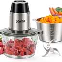 GANIZA Food Processors, Electric Food Chopper with Meat Grinder & Vegetable Chopper - 2 Bowls (8 Cup+8 Cup) with Powerful 450W Copper Motor - Includes 2 Sets of Bi-Level Blades for Fruits/Meat/Nuts
