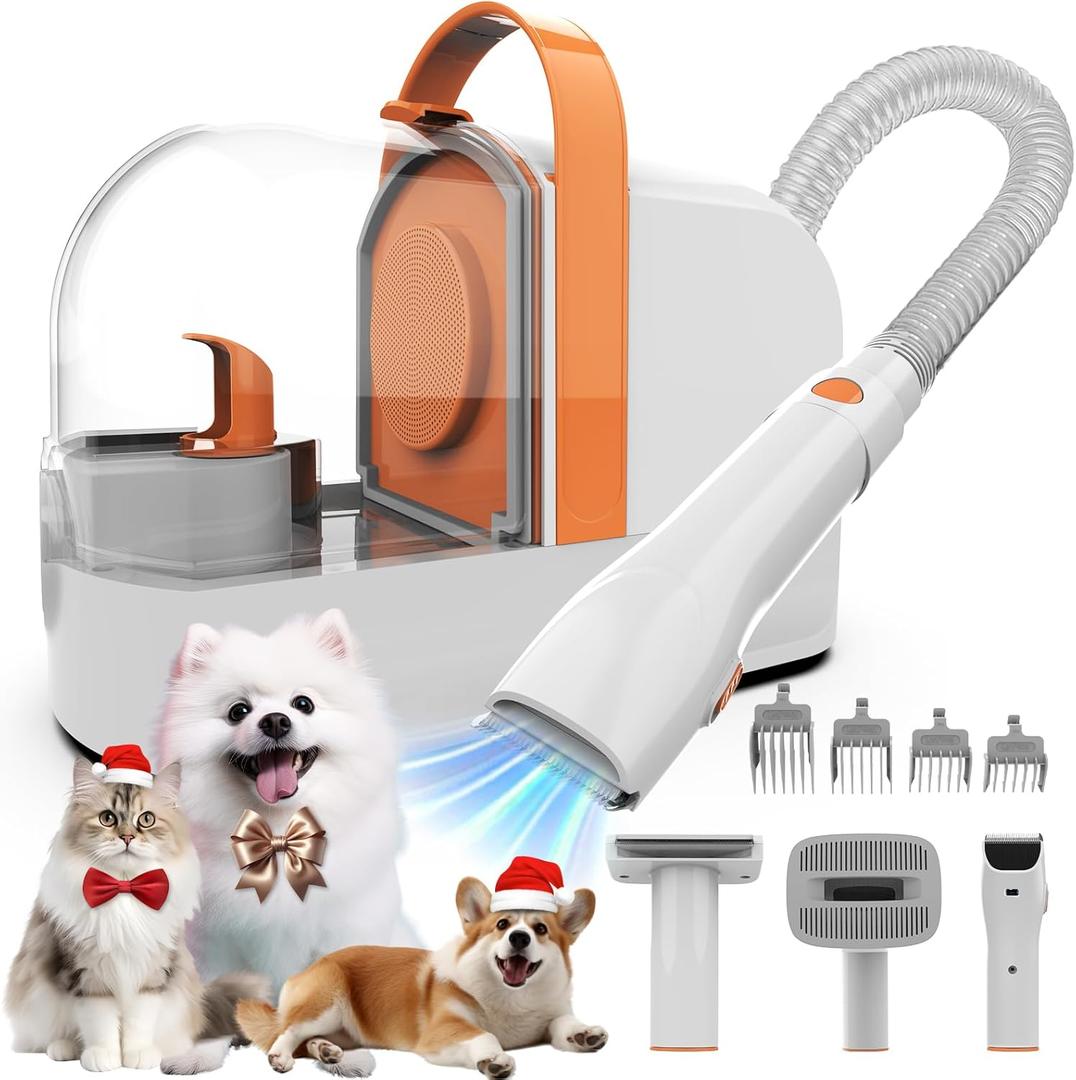Dog Grooming Vacuum, Dog Grooming Kit with Pet Clippers, 12,000Pa Pet Hair Vacuum for Dogs, Low Noise Home Cleaning Tool in 1, PG10 (Orange)