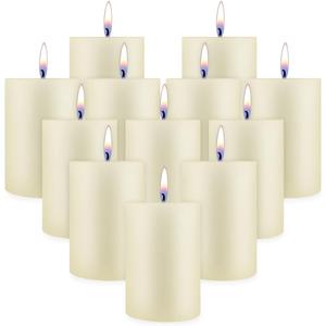 Ivory Pillar Candles 2x3 Inches  12 Pack Unscented Dripless & Smokeless Candles, 15-Hour Burn Time, Premium Quality for Weddings, Dinners, Home Dcor & Gifts