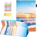 UUcovers Kindle Fire HD 10 (2019/2017) Tablet 10.1 inch Case 9th/ 7th Generation with Pencil Card Holder [Auto Wake/Sleep] Smart PU Leather Folio Stand Multi-Angle Viewing Cover, Beach Sunrise